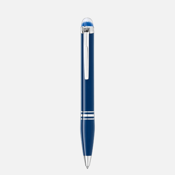 Penna a sfera Montblanc StarWalker Blue Planet in resina blu con dettagli platino e cupoletta traslucida