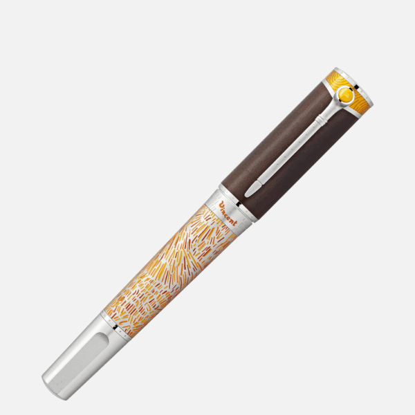 Stilografica Montblanc Van Gogh 4810 chiusa con cappuccio in legno e emblema Montblanc giallo