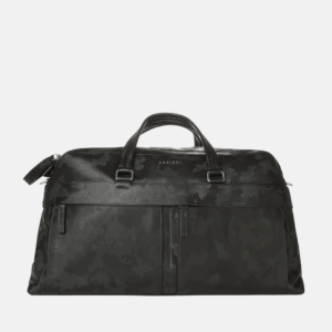 Orciani Borsone Skyline in pelle nera con stampa camouflage, logo frontale e tasche verticali
