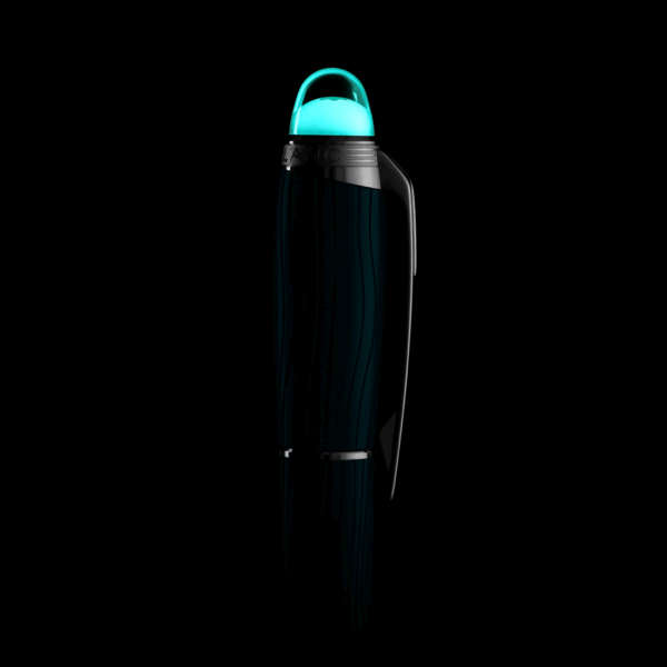 Penna Montblanc StarWalker PolarGreen vista al buio con cupola trasparente illuminata e logo Montblanc