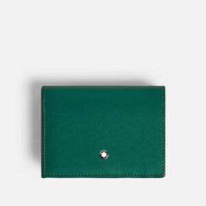 Portafoglio Montblanc nano in pelle malachite, vista frontale chiusa, design compatto ed elegante