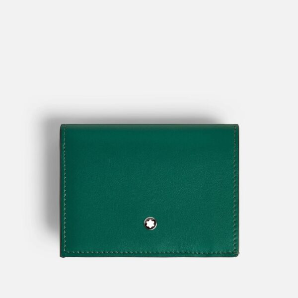 Portafoglio Montblanc nano in pelle malachite, vista frontale chiusa, design compatto ed elegante