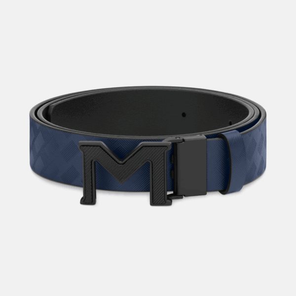 M buckle Extreme 3.0 blue/plain black 35 mm reversible leather belt