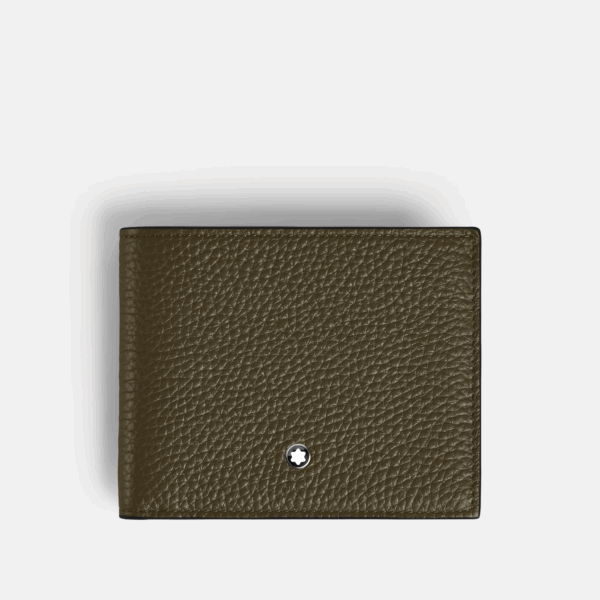 Portafoglio Montblanc chiuso in pelle marrone con texture Soft Grain e logo a stella bianca