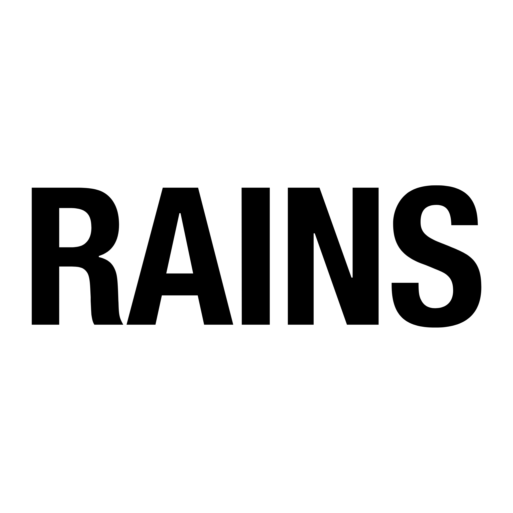 Logo Rains giacche impermeabili e accessori in caratteri maiuscoli neri su sfondo bianco
