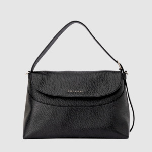 Borsa Orciani Nana Soft in pelle martellata nera con tracolla