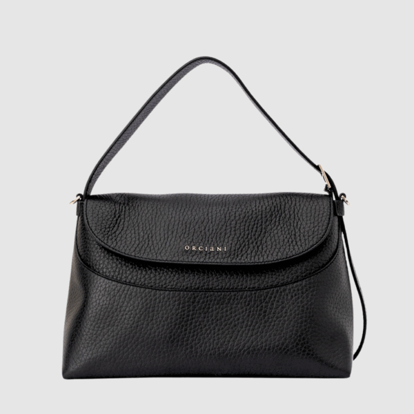 Borsa Orciani Nana Soft in pelle martellata nera con tracolla