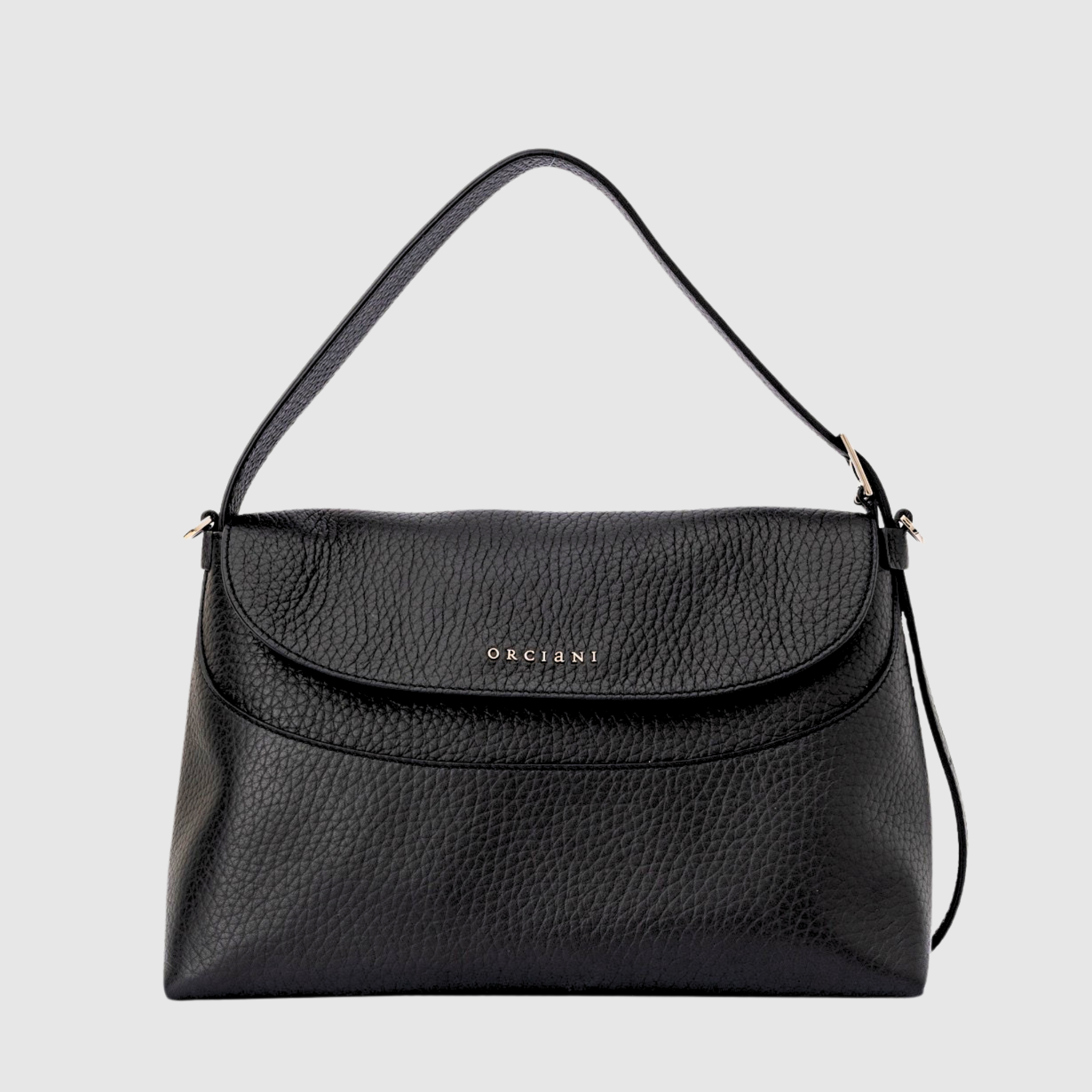 Borsa Orciani Nana Soft in pelle martellata nera con tracolla