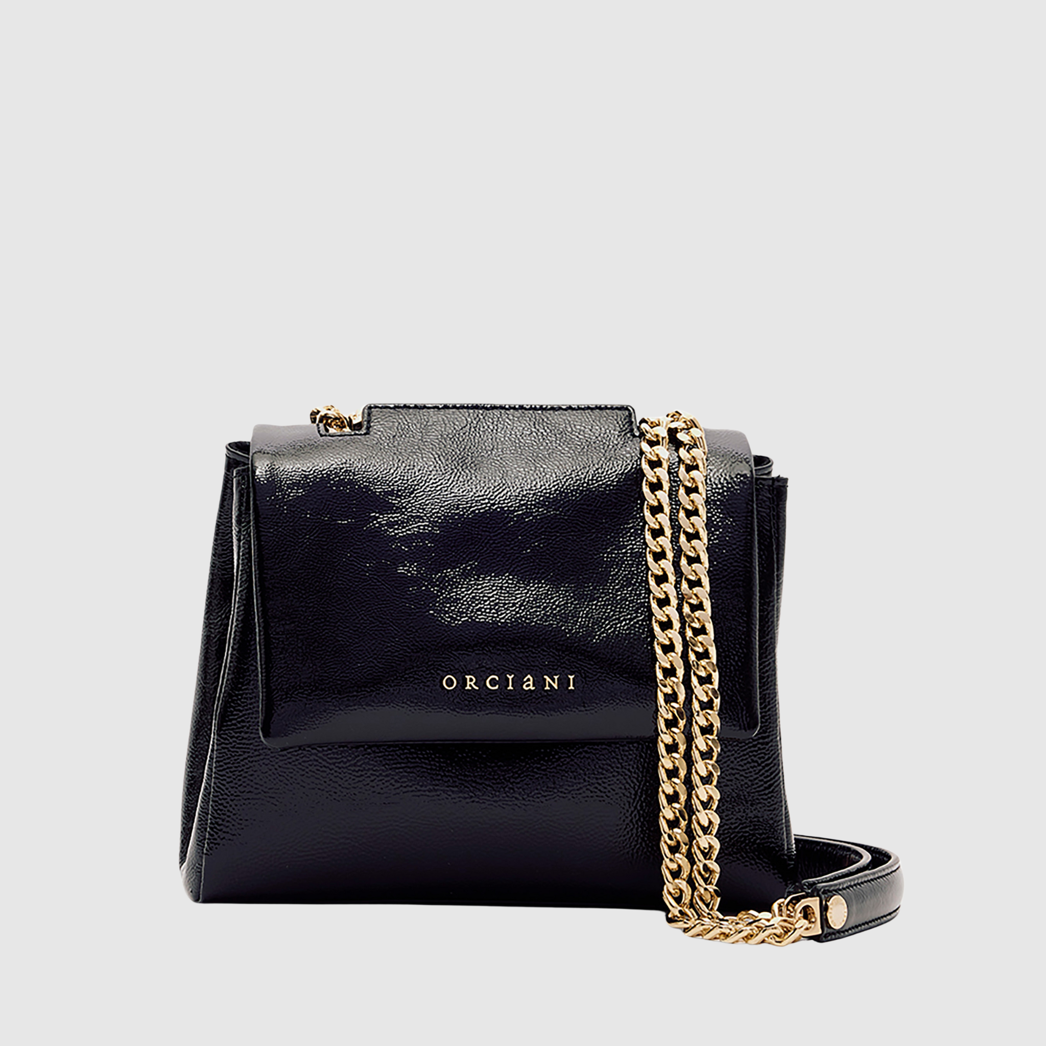 Borsa Sveva XS con Catena Orciani in pelle nera con catena oro
