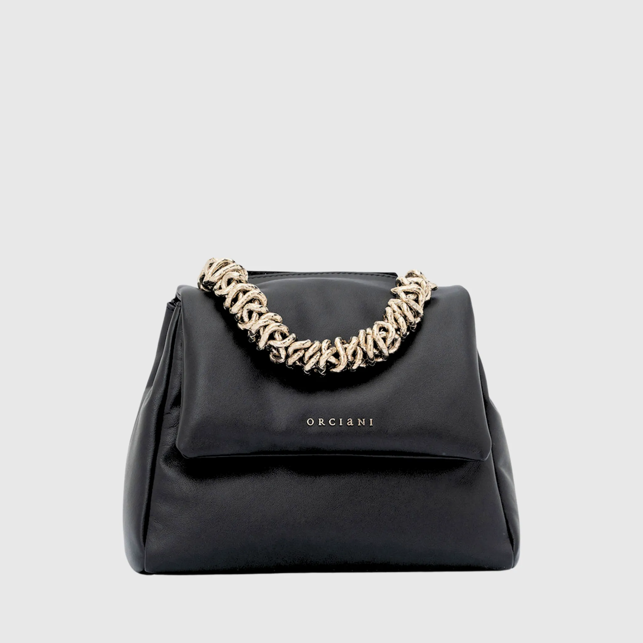 Borsa Orciani Sveva Nappa Bold piccola in nappa imbottita nera con manico chain