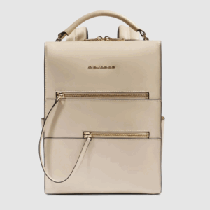 Zaino Piquadro donna in pelle beige con doppia tasca frontale