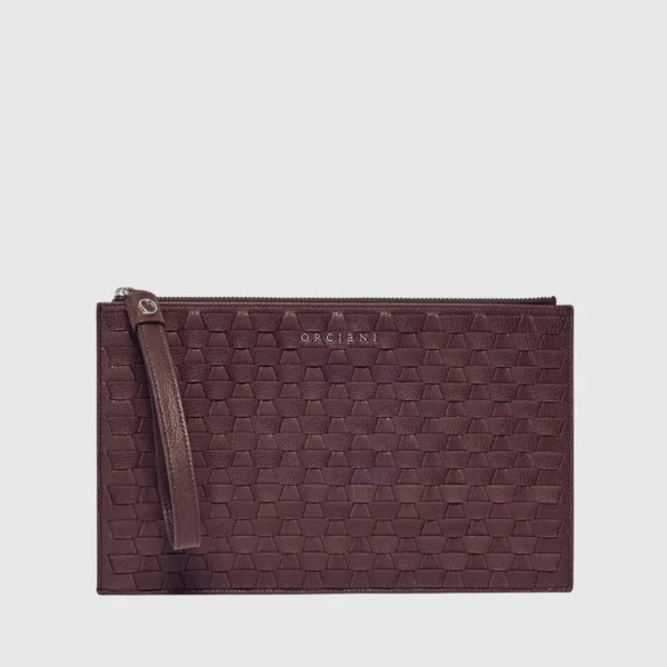 Orciani – Pochette Grande Chevrette Woven in pelle con polsiera - immagine 3