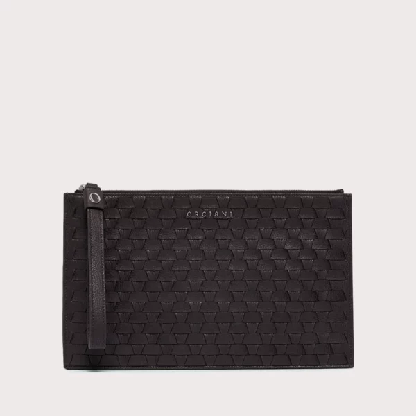Orciani – Pochette Grande Chevrette Woven in pelle con polsiera