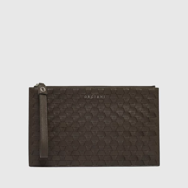 Orciani – Pochette Grande Chevrette Woven in pelle con polsiera - immagine 2